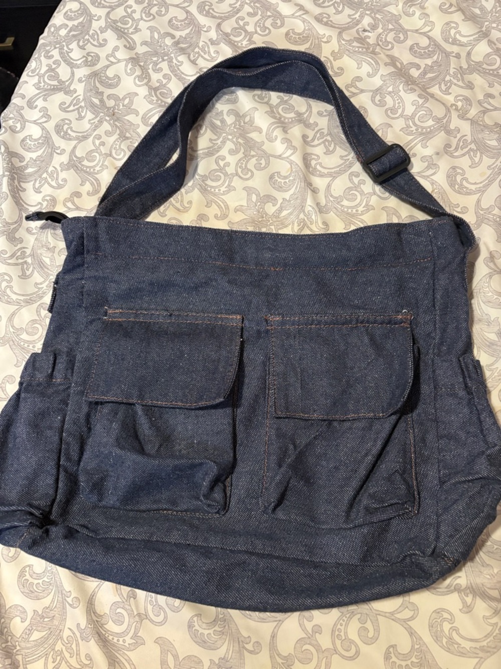 Casual Blue Denim Shoulder Bag with Front Pockets